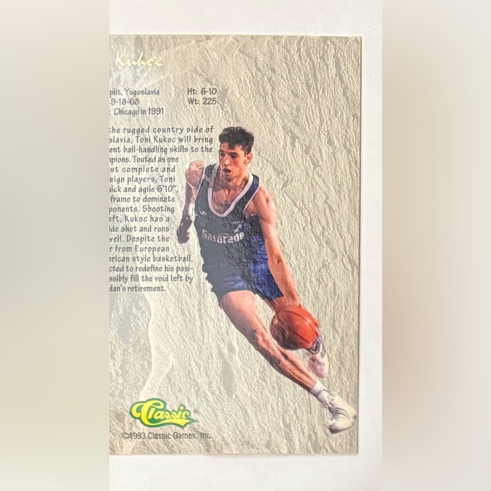 1993 Classic Basketball Trading Card - Power Pick 1-80,000 Tony Kukoc - Picture 7 of 7